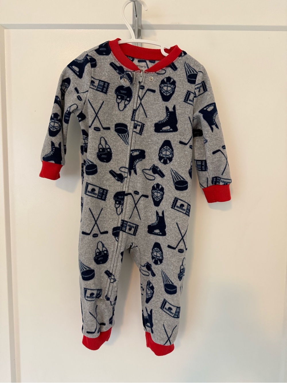 Grey & Navy Hockey Print One-Piece with Red Trim - Kids 18 month